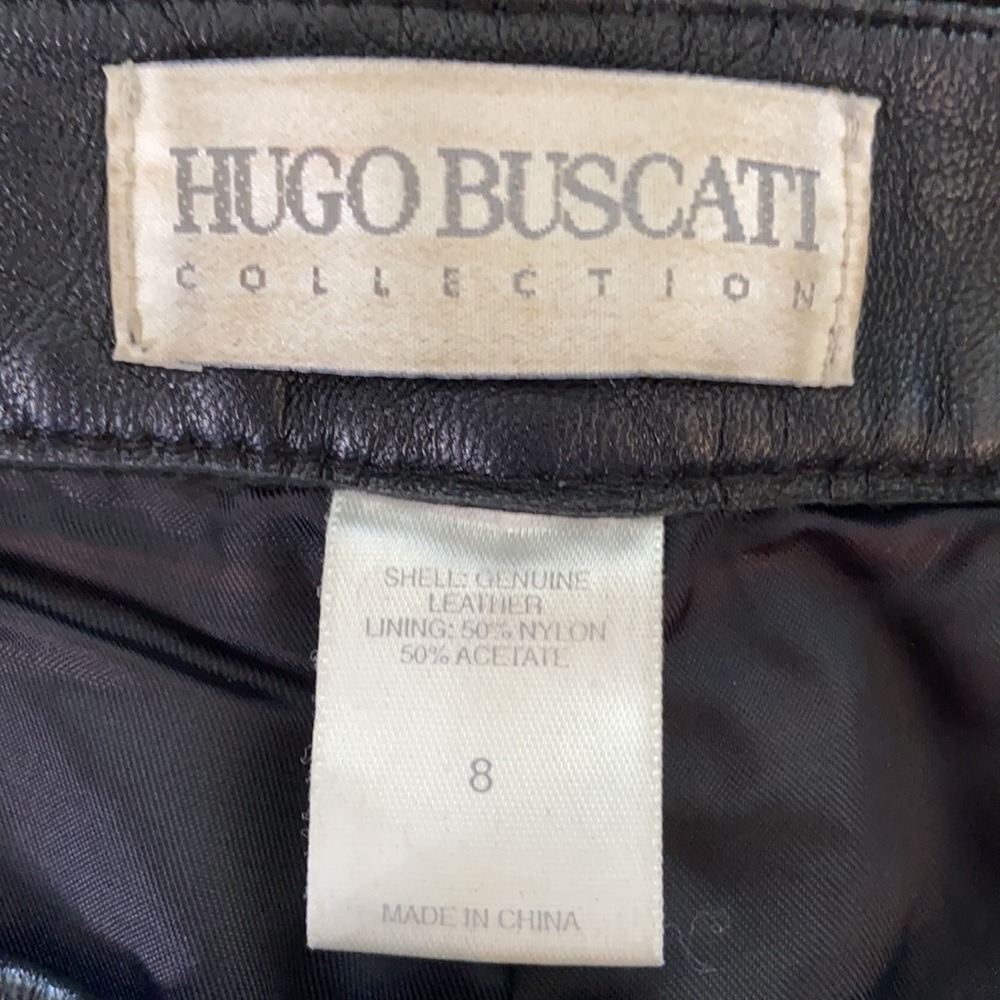 HUGO BUSCATI BLACK VINTAGE LEATHER BOOTCUT PANT 8 - Picture 5 of 6